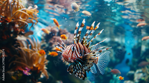 Lionfish a venomous fish with red and white strip 
 photo