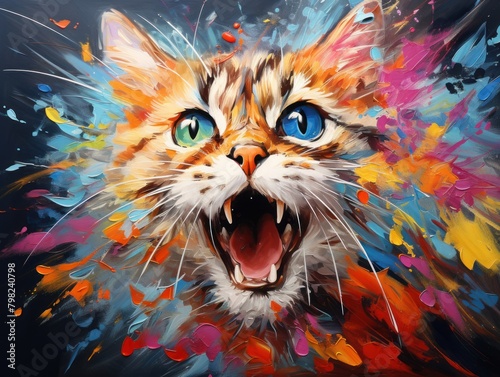 Artistic abstraction of a feline portrait, captured in vibrant oil colors.