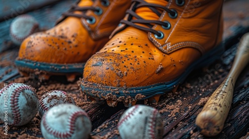 Pair of Orange Boots on Wooden Floor. Generative AI