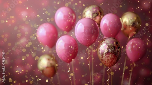 Pink and Gold Balloons Hanging From Ceiling