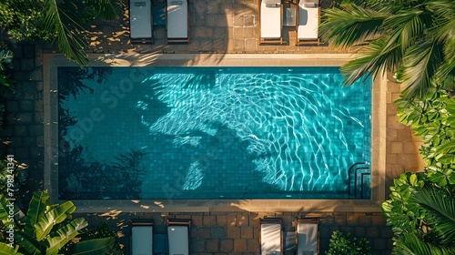 top view of a swimming pool in hotel