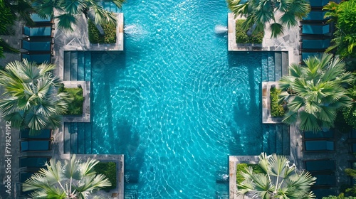 top view of a swimming pool in hotel