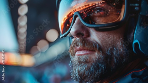 Man With Beard Wearing Helmet and Goggles. Generative AI