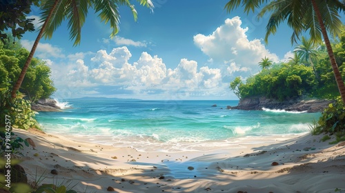 Palm Trees and Ocean at Beach © olegganko
