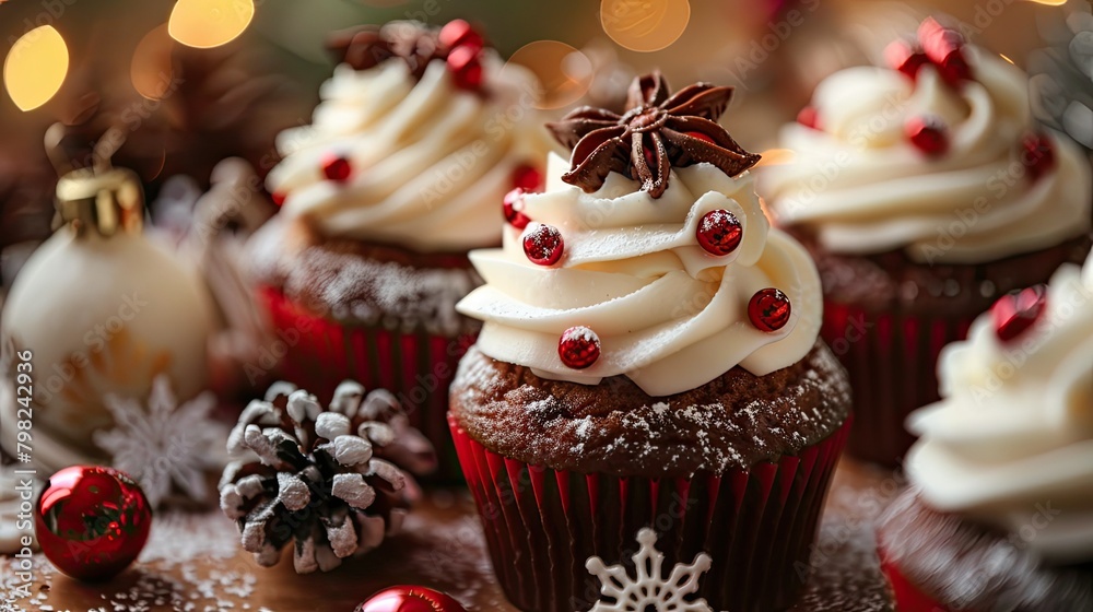 Delightful cupcakes adorned with festive decorations for your memorable occasion Delightful cupcakes adorned with festive decorations for your memorable occasion