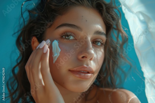 Woman applying skin face cream photo photography cosmetics. photo
