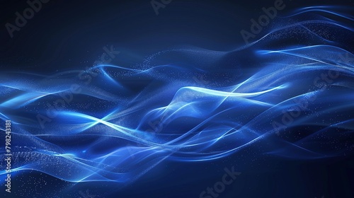 Digital abstract background of blue wave pattern with curved lines of blurred light