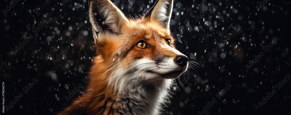 Portrait of a fox in rain against dark background Portrait of a fox in rain against dark background