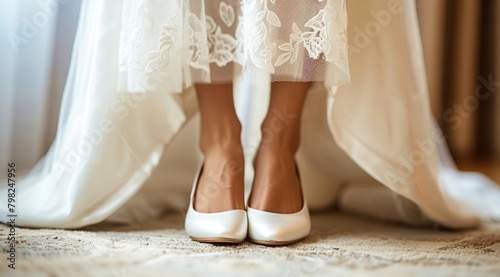 Close-up of the bride's legs and high heels
