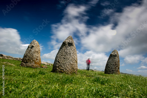 Menhir stones from the bronze age at Archeological site of Tamuli, Sardinia island, Italy, betili nuragici (