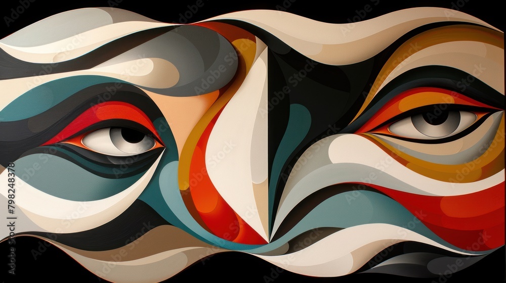 Abstract image of a face with two eyes. The background is black. The ...