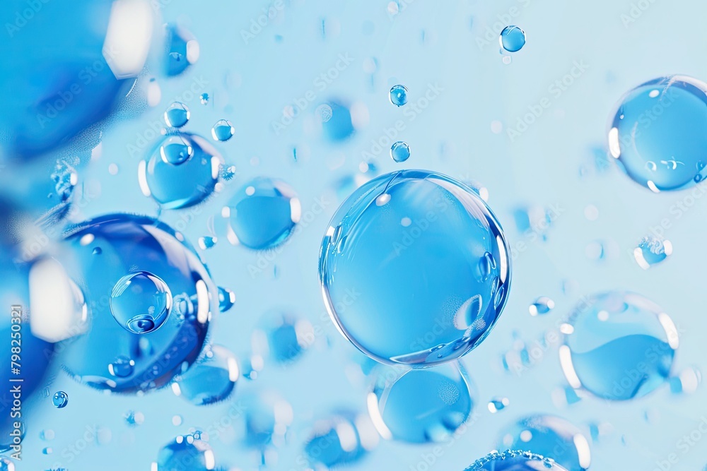 Vivid Blue Organic Fluid Metaball Droplets Suspended in Air  3D Render