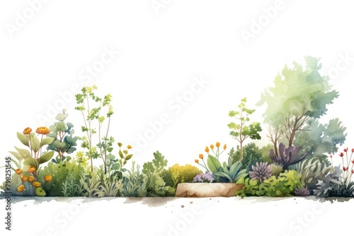 Minimal horizontal clean garden with shape edge in bottom border nature outdoors painting.