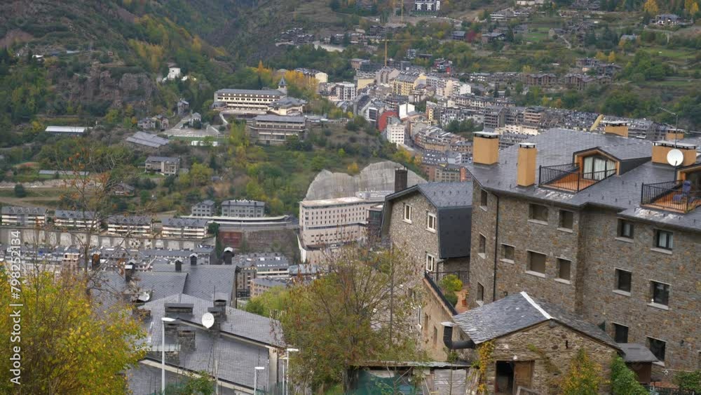 day time mountain andorra la vella city rooftops top view point walking slow motion panorama 4k andorra day time mountain andorra la vella city rooftops top view point walking slow motion panorama 4k andorra