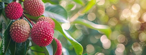 lychees close-up on the tree. selective focus photo