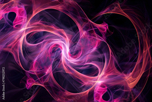Electric neon swirls in shades of pink and purple. A hypnotic neon display on black background.