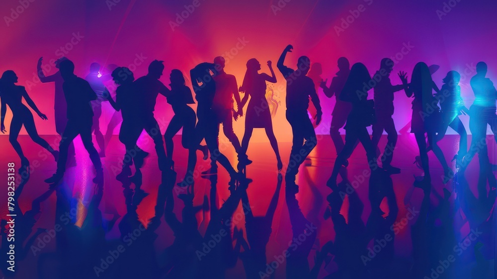 Silhouettes of people dancing in a club blurred background created with Generative AI Silhouettes of people dancing in a club blurred background created with Generative AI