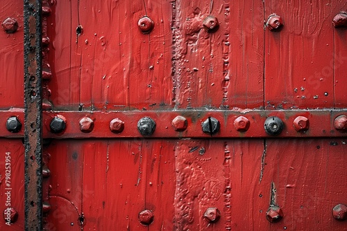 closeup of red wall with screws