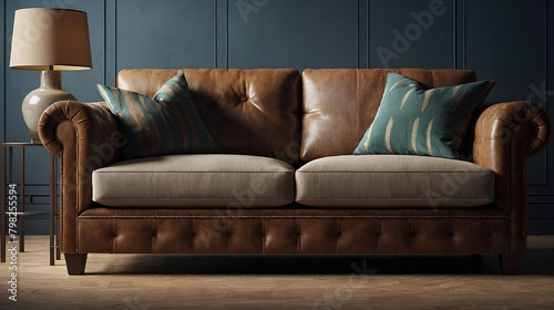 3D render of a modern sofa in a living room setting. Generative ai.