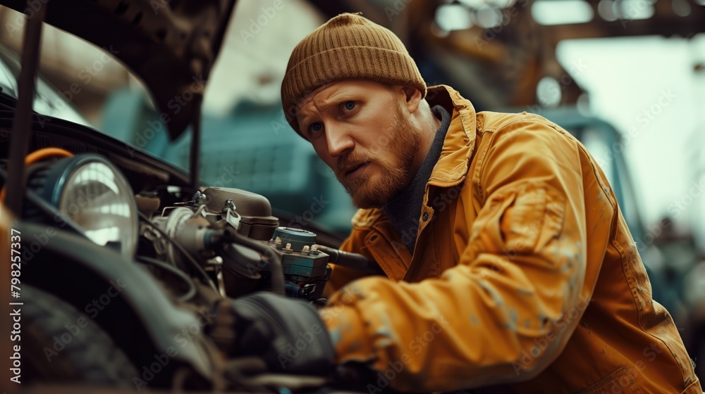 Handsome young man working in auto repair shop