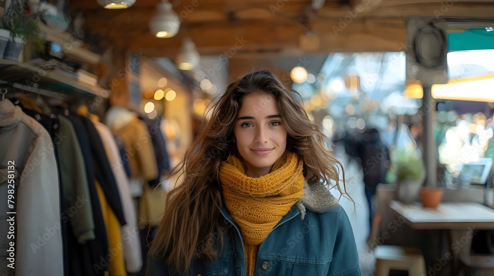 Young woman shopping at a shopping mall in wintertime