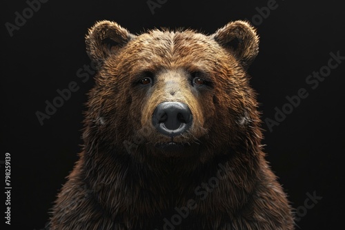 A close up of a brown bear on a black background. Suitable for wildlife and nature themes