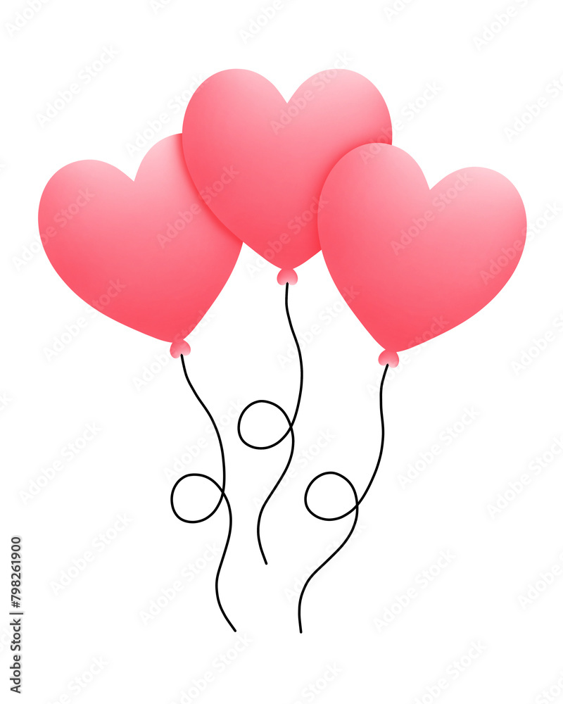 Three pink heart shaped balloons