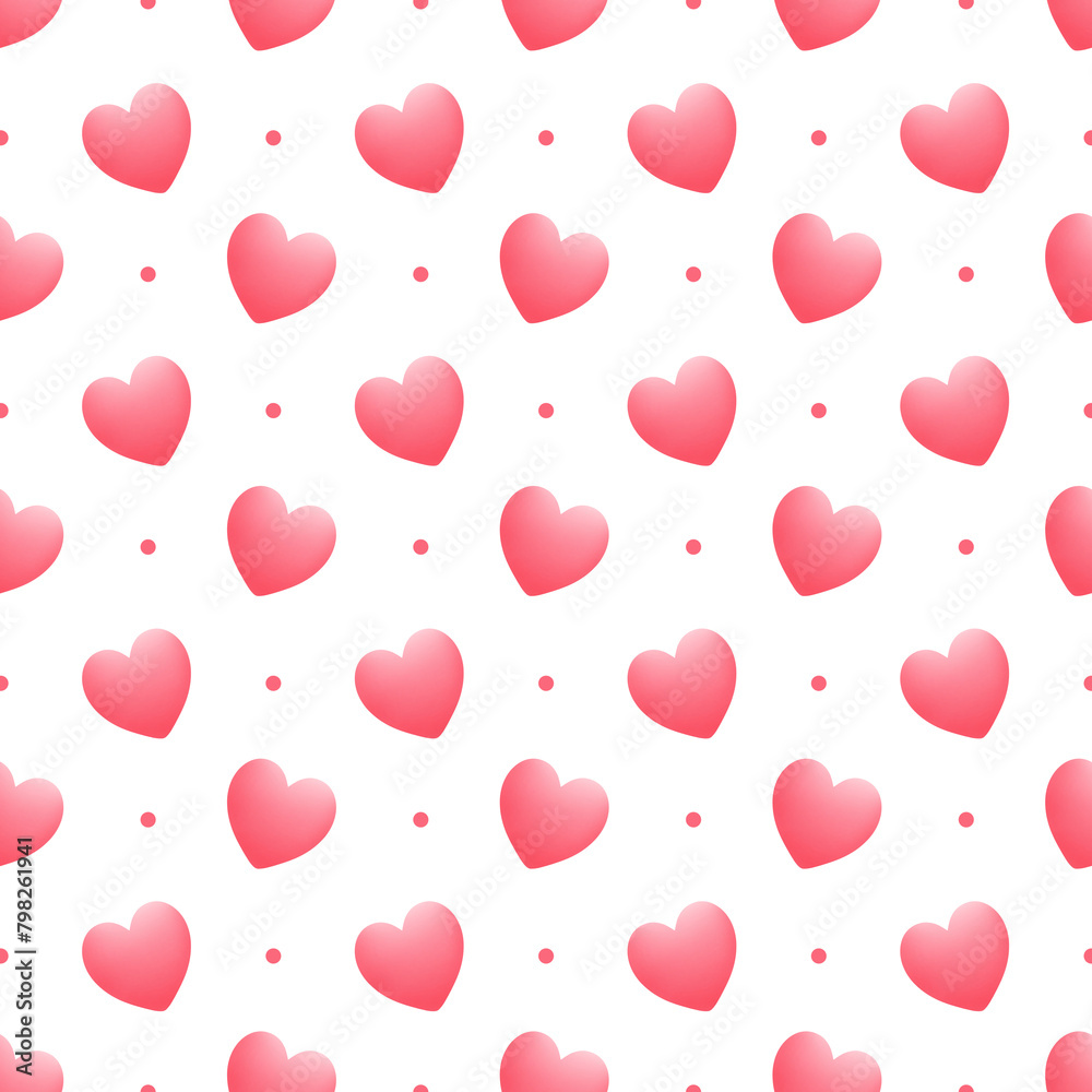 Pink hearts and dots repeating pattern