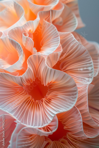 paper art, pink and orange ruffles, close up, detailed