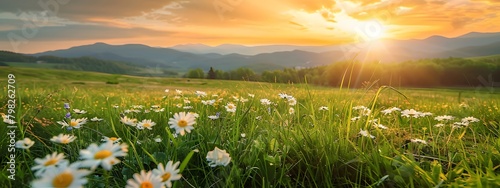 Beautiful Meadow Sunset with Flowers