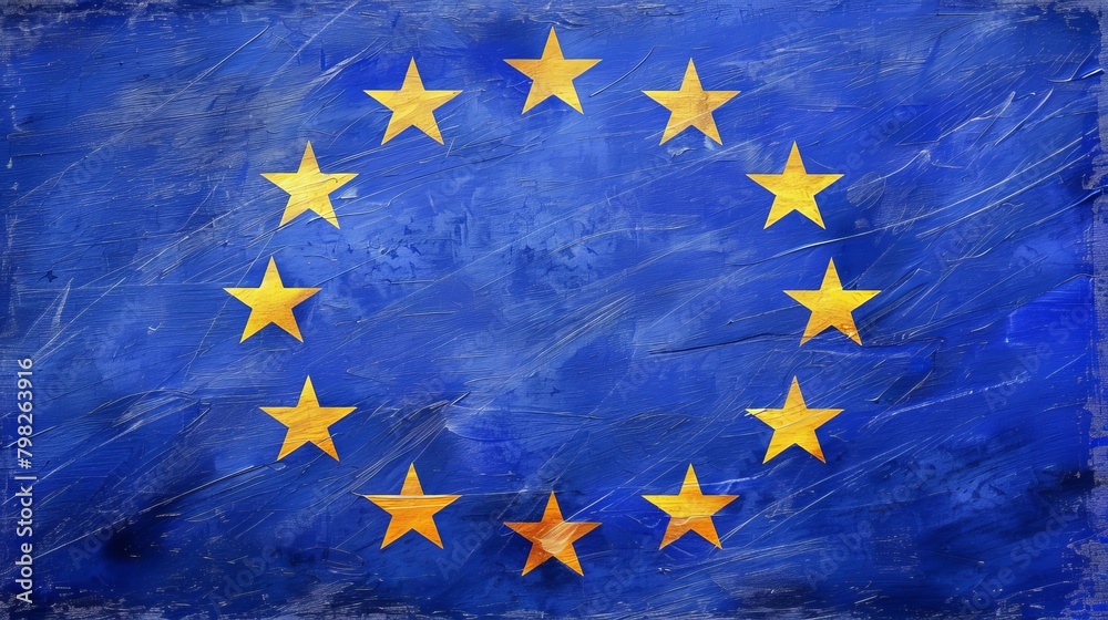 Abstract European Union flag on textured blue background