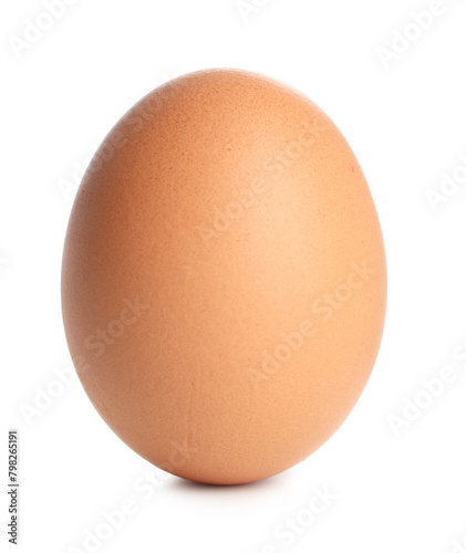 One raw chicken egg isolated on white