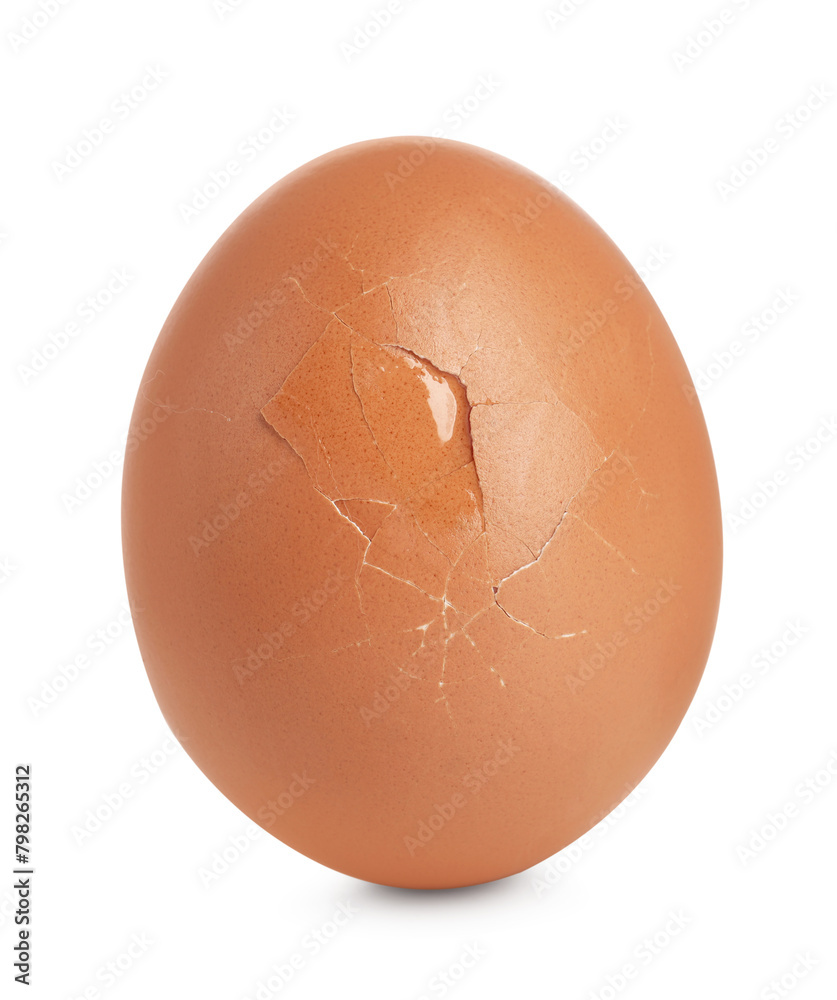 One cracked chicken egg isolated on white One cracked chicken egg isolated on white