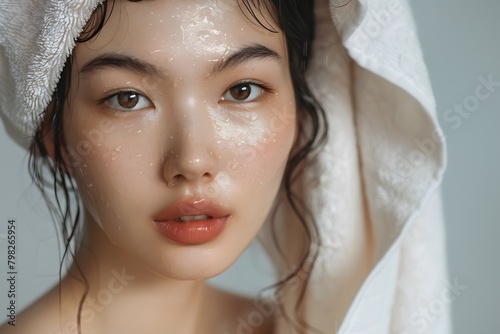 Beautiful Asian Woman in White Towel