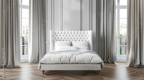 Against a backdrop of elegant drapes and polished hardwood floors, the modern luxury bed stands as a beacon of refined sophistication 