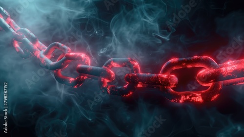 A chain with flames emits heat and smoke against a black background
