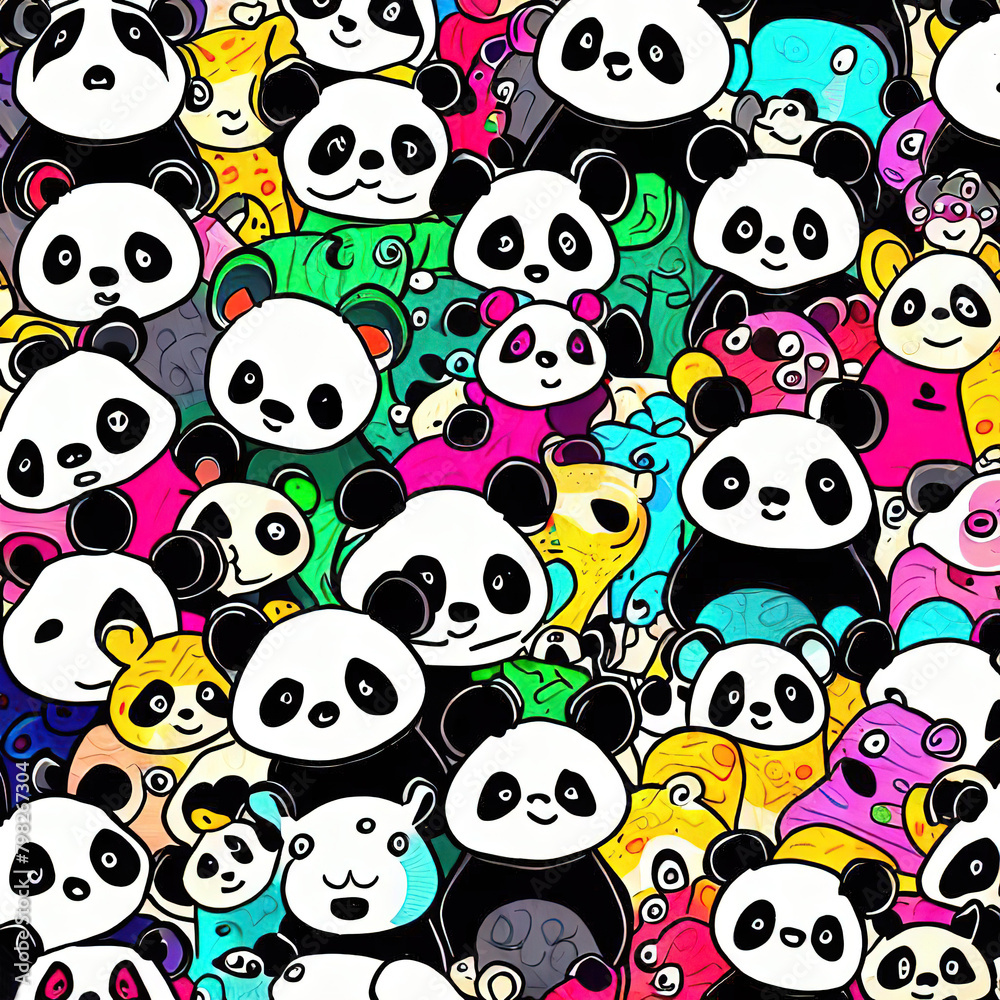 Many panda, doodle art style, colorful, illustration generated by Ai Many panda, doodle art style, colorful, illustration generated by Ai