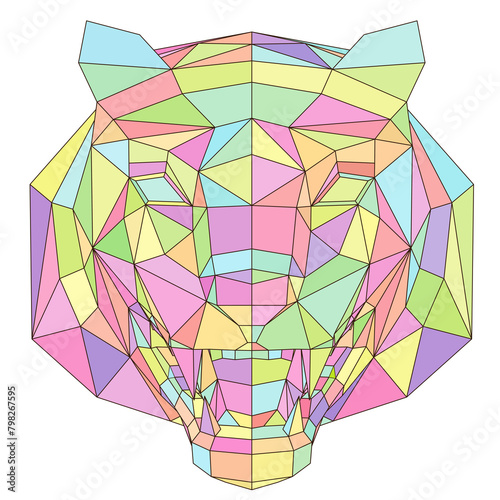 abstract low poly holographic tiger head in full face, multicolor, 3d rendered