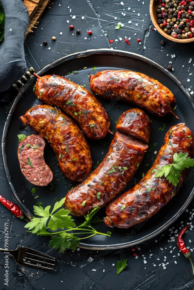 fried sausages on a plate. selective focus fried sausages on a plate. selective focus