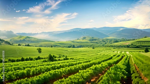 Wallpaper Mural Landscape of green tea plantation in the mountains. Agricultural scene, Panoramic photo of a beautiful agricultural view with pepper and leek plantations Torontodigital.ca