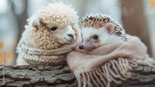 Two hedgehogs snuggled together in a cozy blanket. Perfect for nature lovers and animal enthusiasts
