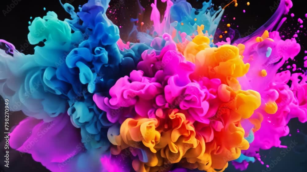 Colorful explosion of paint isolated on black background. Abstract colored background, Explosion of colored powder on a black background Colorful explosion of paint isolated on black background. Abstract colored background, Explosion of colored powder on a black background