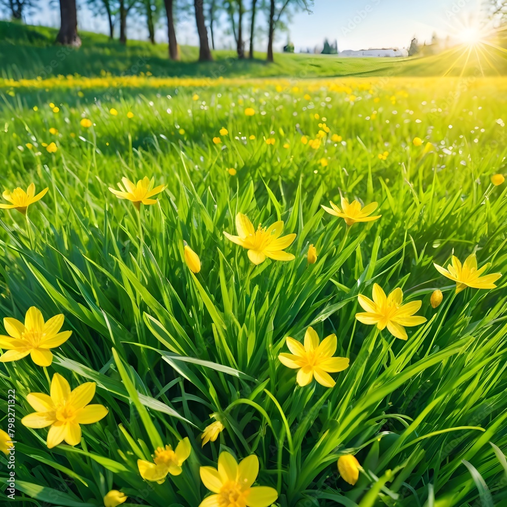 Fototapeta premium Scenic Landscape with Greenery and Yellow Flowers