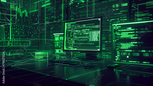  linux terminal, matrix effect, hacker background style photo
