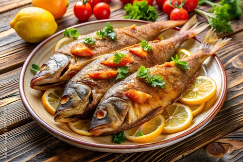 Fried Fish, Delicious Food on a Rich and Healthy Table