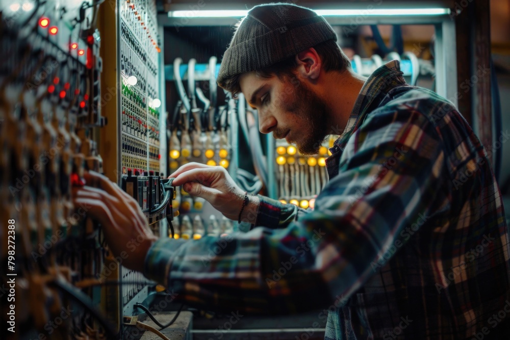 A man in a plaid shirt using technology. Suitable for business or technology concepts A man in a plaid shirt using technology. Suitable for business or technology concepts