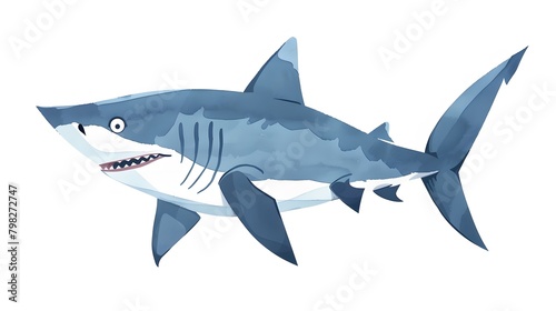 Whimsical Cartoon Shark in Minimalistic Style on White Background