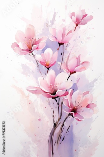 The image is a painting of pink flowers on a white background. The flowers are painted in a watercolor style.