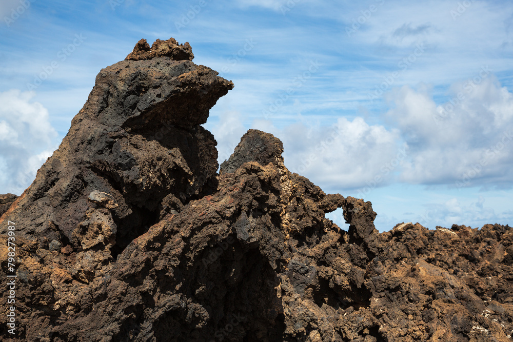 Bizarre lava formation near Caldera Blanca volcano, Lanzarote, Spain