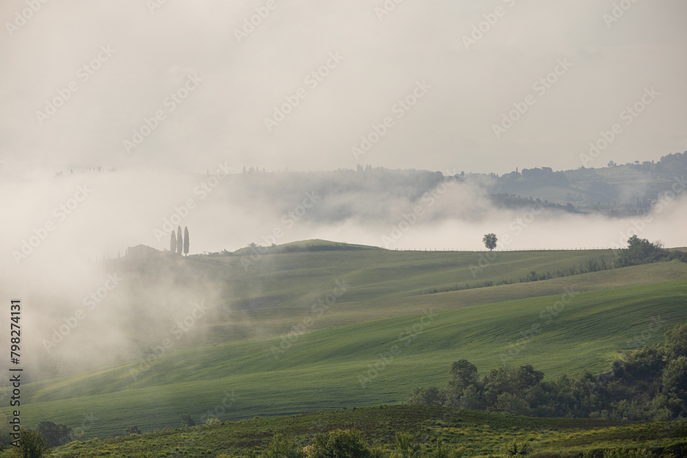 early morning with beautiful sunrise over the Val d'Orcia, countryside in Tuscany. early morning with beautiful sunrise over the Val d'Orcia, countryside in Tuscany.